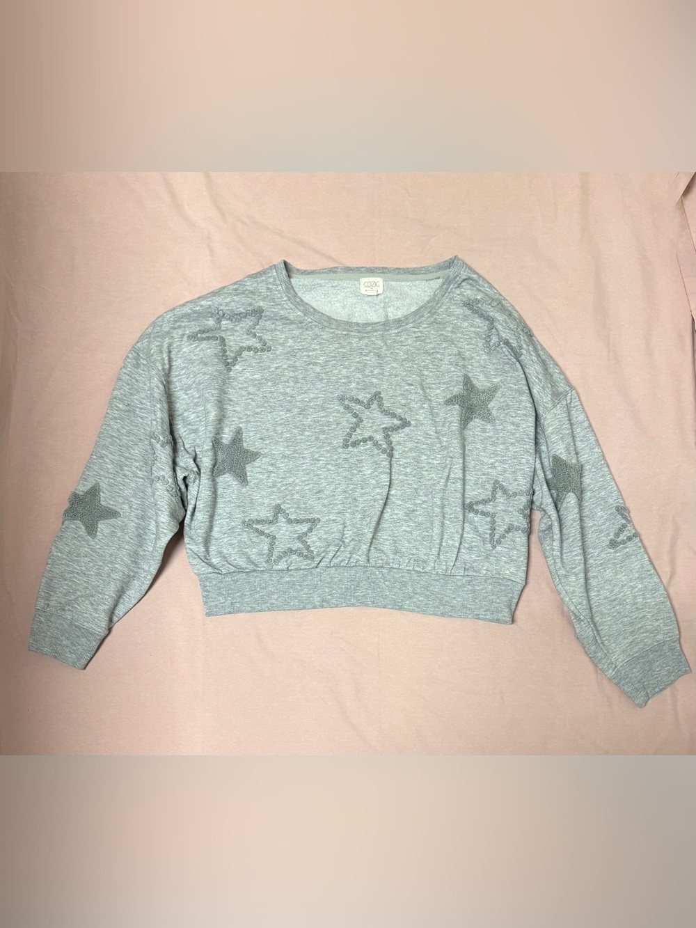 Cozy Gray Star Pullover Sweatshirt Girls Large